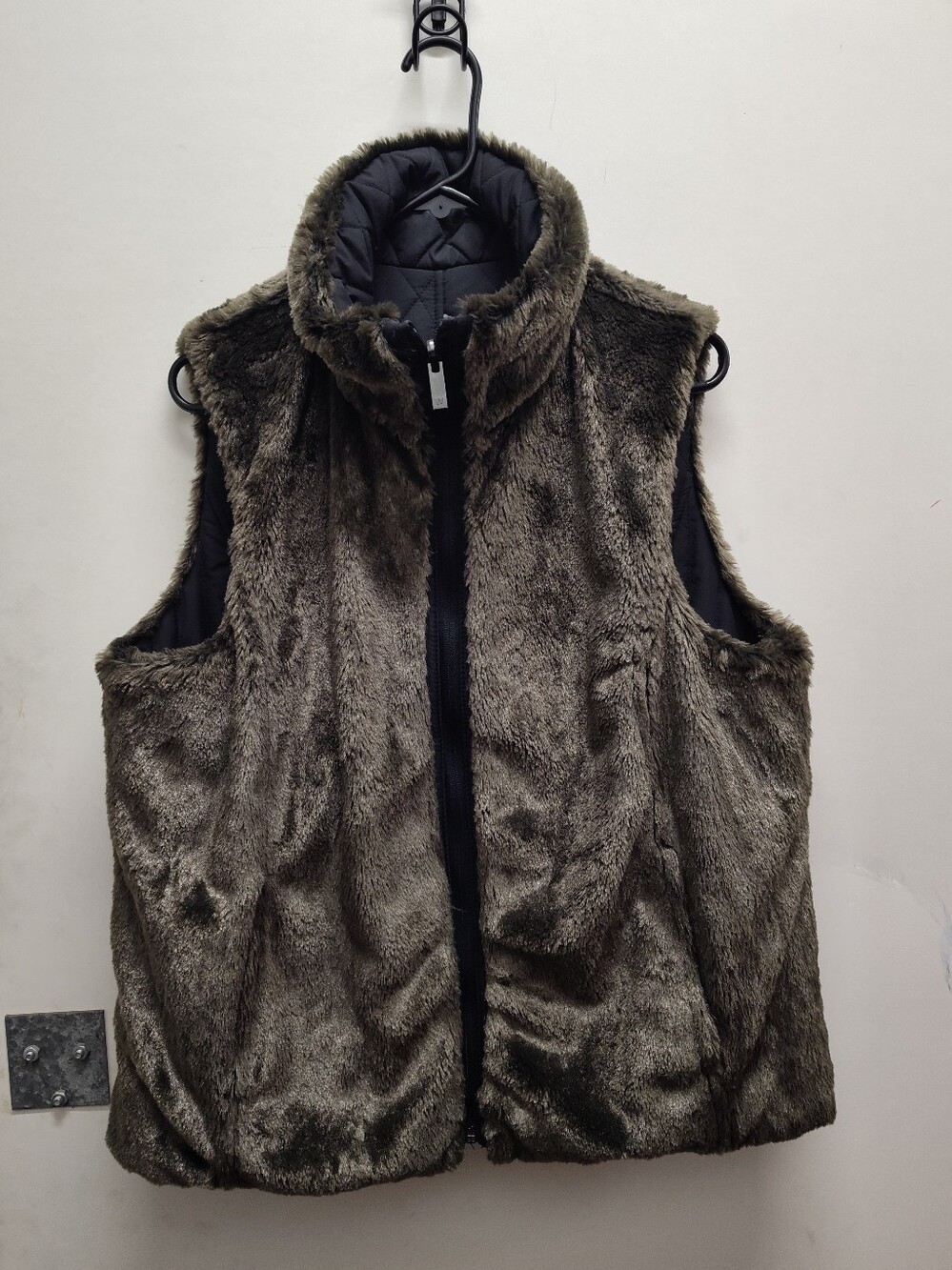 Women's Faux Fur Brown Vest with Quilted Inside Reversible